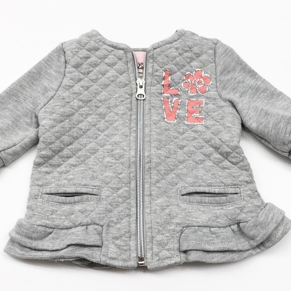 Little Lass gray LOVE quilted zip up jacket - Picture 2 of 5